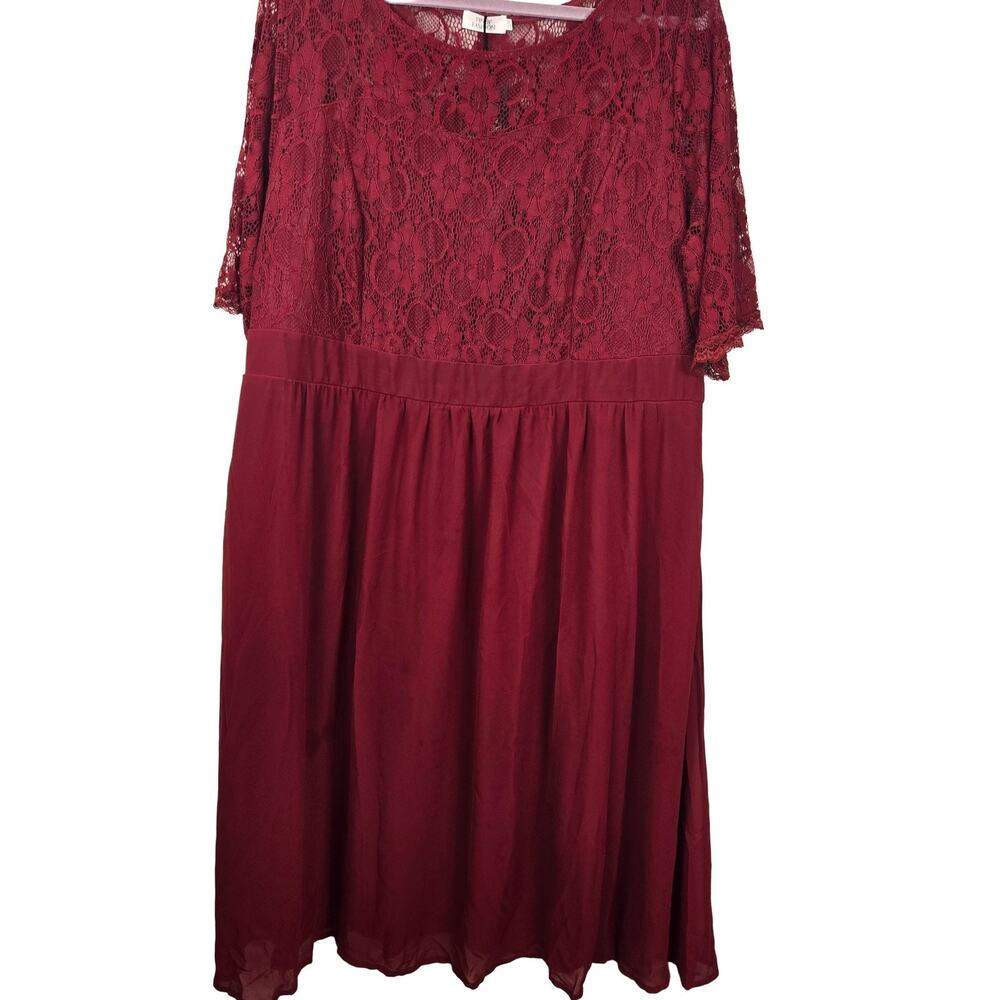 Pinup Fashion Lace Top Dress Women Plus 22W Burgundy Chiffon Half Sleeve Retro